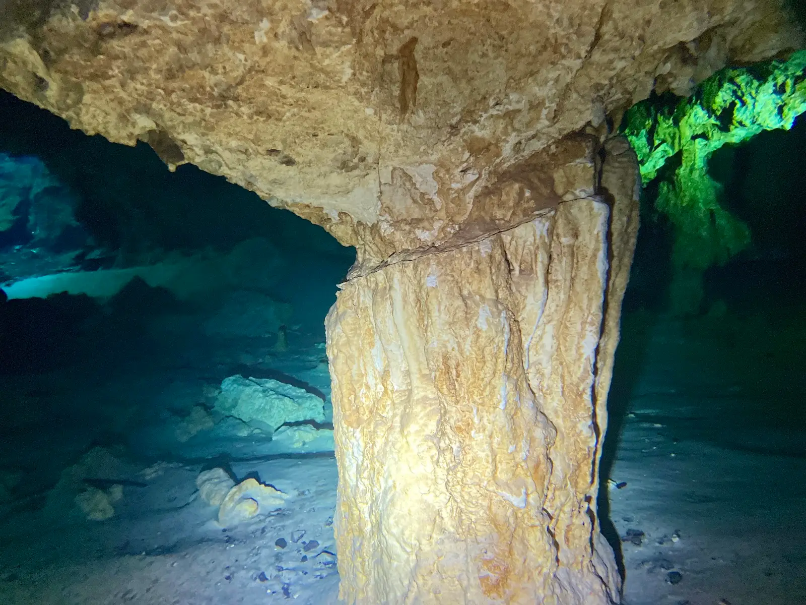 How to Become a Cave Diver in Mexico: From Cavern to Full Cave 1 Massive limestone column deep inside a Mexican underwater cave